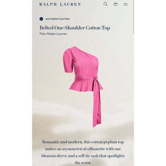 NWT|Polo Ralph Lauren Belted Cotton One-Shoulder Pink Top, 2 - Picture 4 of 12